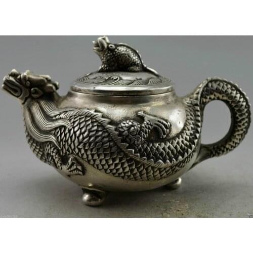 MOEHOMES Collectible Decorated Miao silver dragon carved decorative handmade teapot home decoration Metal crafts Tea Pot