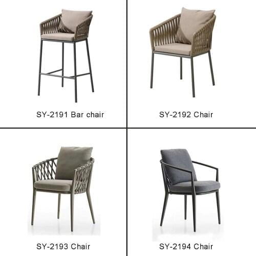 New design good quality Garden hemp rope furniture Patio aluminum frame furniture set leisure chair for outdoor transport by sea