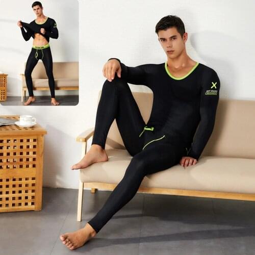 SEOBEAN rmens long johns set trousers tight plus velvet themal cotton solid legging male long johns set