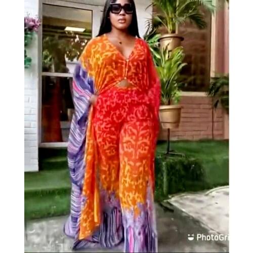 Summer African Clothes for Women Two Piece Set Dashiki 2021 Fashion Long Dress Sets Pants Suits Outfits Party Dresses Plus Size