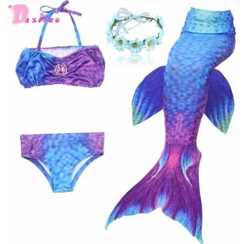Cute Girls Bikini Set Swimwear Mermaid Tail With Fin Princess Dress Split Swimmable Bathing Suit Beachwear Girls 2-12Y