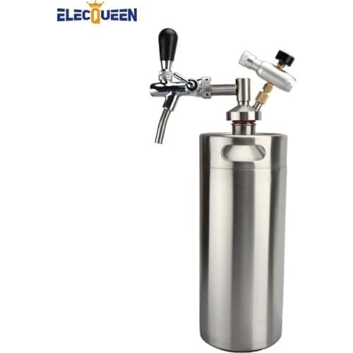 Homebrew 3.6L Mini Keg 304 stainless Beer Growler keg Spears with Adjustable tap Faucet with Mini Co2 Keg charger