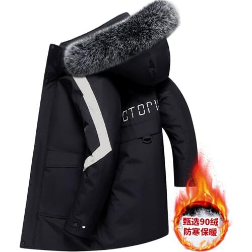 2021 New Winter Embroidery Thicken Long Down Jacket men Hooded Warm Parka 90% White Duck Down Real Fur Collar Male Coat