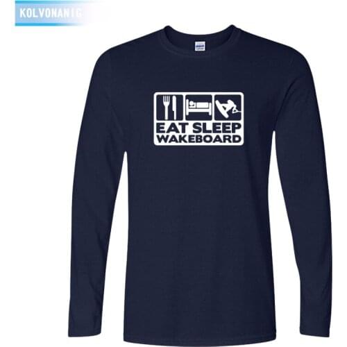 KOLVONANIG Fall Style Eat Sleep Wakeboard Graphic Print T Shirt Men Fashion Cotton Tee Shirt Men Long Sleeve Tops T-Shirt Be-93