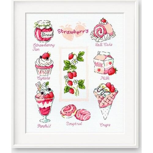 "Strawberry time" Summer Flowers Counted cross stitch kit 14ct 11ct printed fabric embroidery DIY needlework Fishxx