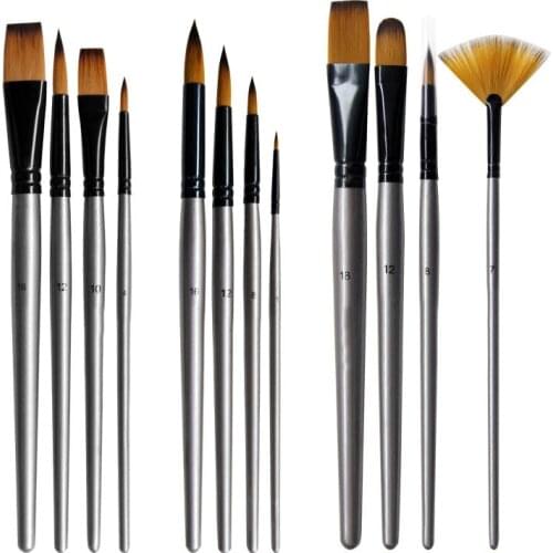 4Pcs/Set Aluminum Tube Silver High Quality Nylon Brush Oil Painting Brushes Wooden Handle Art Paint Brush Set Art Students Tools