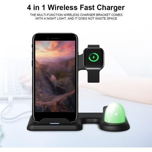 2021 New 4 In 1 Wireless Charger Multifunctional Fast Charging Stand Bracket With Night Light For Watch Mobile Phone Headset