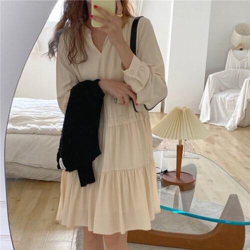 New New Spring Dress Girls Boho solid Female Vintage Dress Party oversize long Sleeve Women Dresses Robe Vestido