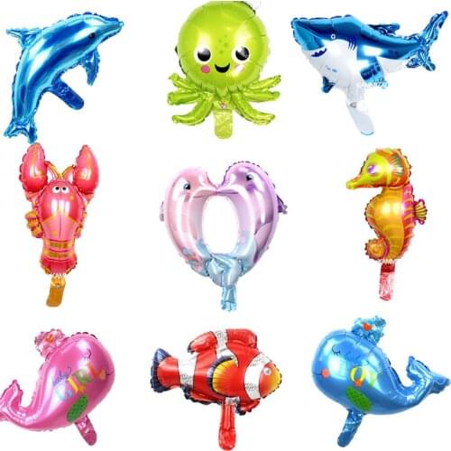 Wholesale 50pcs/lot Mini Sea Word Fish Foil Balloons Inflatable Toys air-filled globos for christmas party birthday supplies