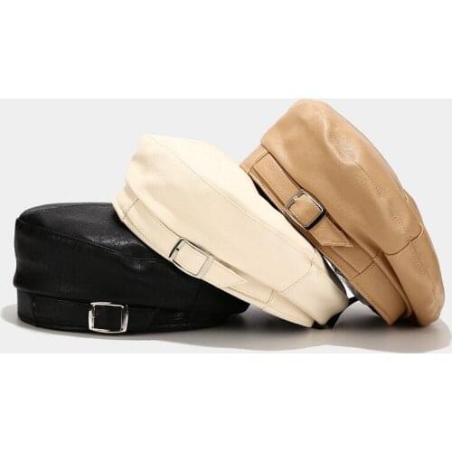 Autumn and Winter Solid Leather Buckle Beret Painter Hat Octagonal Hat Women and Girl 06