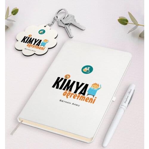 Personalized Chemistry Teacher White Notebook Pen And Keychain Gift Seti-1