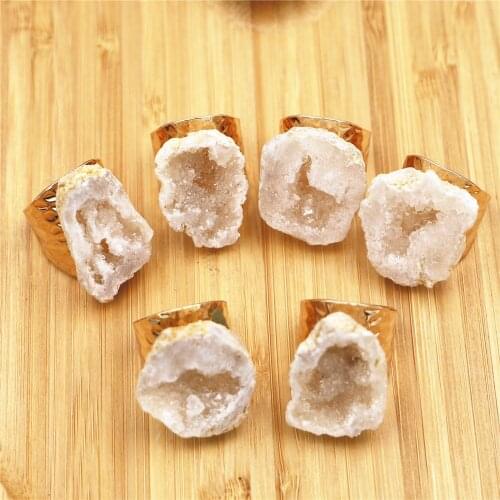 Natural Stone Agates Crystal Cluster Rings Gold-plated Opening Agates Druzy Rings Resizable Rings for Women