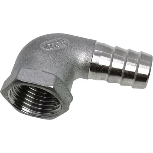 304 Stainless Steel Right Angle Pagoda Elbow 90 Degrees 1/2" BSPT Female To Hosetail Barb Connector 15mm / 20mm