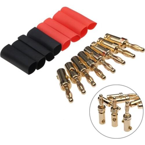 8PCS Red/Black 4.9mm Budweiser Gold-plated Audiophile Speaker Banana Musical Speaker Cable Plugs Connectors