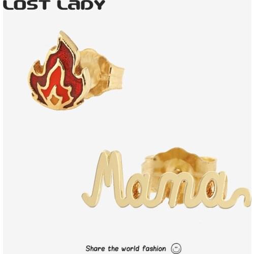 Lost Lady New Fashion Mama Letters Stud Earrings Creative Statement Earrings for Women Vintage Party Jewelry Wholesale