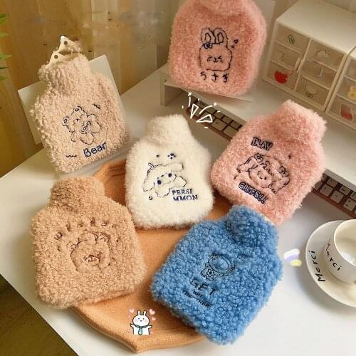 350ml Hot Water Bottle Bag PackCute PVC Stress Pain Relief Therapy Berber Plush Soft Cover Winter Warm Heat Reusable Hand Warmer