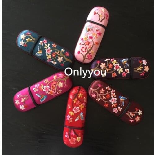 Handmade Embroidery Floral Fabric Case Glasses Box Women Luxury Pen Gift Box High End Eyeglasses Storage Box Birthday Gift