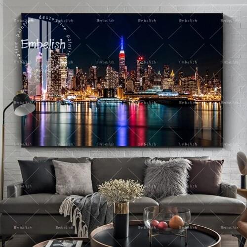 Embelish 1 Pieces New York City Nightscape Building HD Canvas Modular Painting Home Decor Wall Art Pictures For Living Room