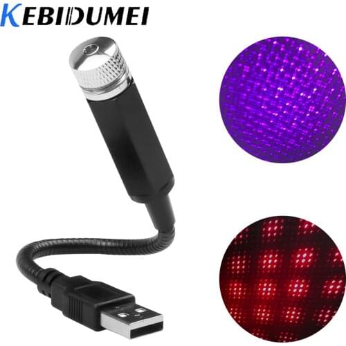 Kebidumei USB Starry Sky Lamp Car Atmosphere Light Decoration Star Ceiling Projection Lamp Laser USB Car Ambient Light Red Blue