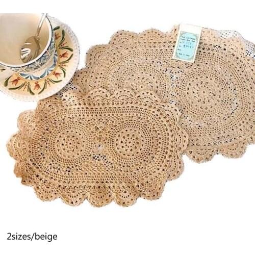 Vintage Handmade cotton placemat cup coaster mug dining kitchen table place mat cloth lace Crochet flower drink doily tea pad