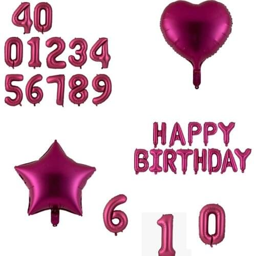 Big Size Wine Red Number Balloon Letter Love Heart Shape Foil Balloons Child Adult Birthday Party Decoration Supplies Balloons
