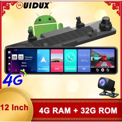 QUIDUX 12 Inch 4G Car Mirror DVR GPS Navigation 2G RAM + 32G ROM Android 8.1 Dash Cam Video Recorder FHD 1080P rearview mirror