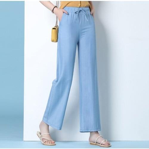 Spring Autumn Female Solid Wide Leg Pants Women Ankle Length Pants Ladies High Quality simple Casual Straight Pants Plus Size