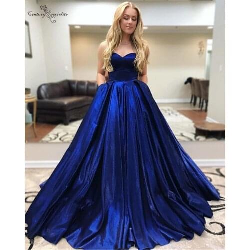 Royal Blue Evening Dresses Long Sweetheart Corset Back A-Line Simple Satin Prom Party Formal Gowns Vestido De Festa Cheap