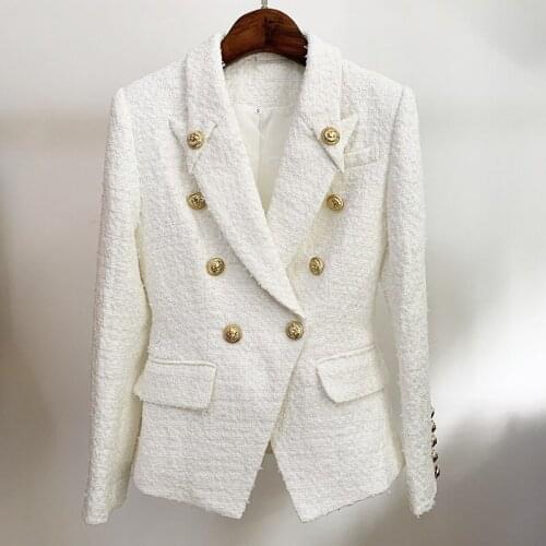 Free Shipping 2021 Fall Winter Newest Blazer Women 2021 Korean Style Tweed Double Breasted White Elegant Stylish Formal