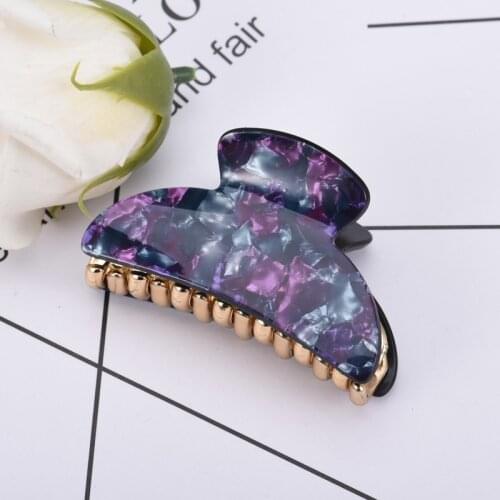 1Pc Vintage Shiny Acrylic Hair Claw Hairpin Simple Bath Hair Clip Black Silver Solid Girls Hair Crab Hair Accessories 6.5cm