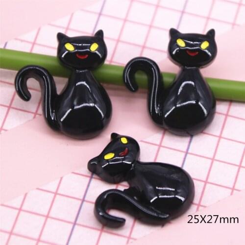 10pcs 25x27mm Resin Cat halloween black cat flat back Cabochon Art Supply Decoration Charm hair bow center