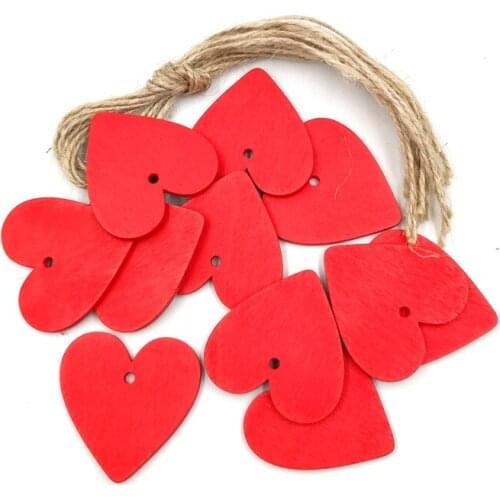 10 Pieces 40x40mm Simple Painted Hanging Wooden Heart Shapes Plaque Sign Message Decration Gift Door Wall DIY Accessories