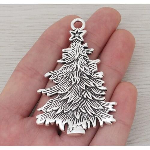 5 x Tibetan Silver Large Christmas Tree Charms Pendants for Necklaces Jewelry Making Findings 68x42mm
