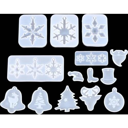14Pcs Christmas Snowflake Silicone Molds Christmas Tree Hat Bells Moustache Elk Fondant XMAS Cake Decorating Pendant Making Tool