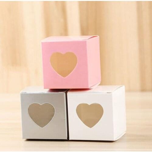 2019 5*5*5cm Pack of 12 White/pink/brown /gray Paper Cake Boxes Heart Window Top Cupcake Muffin Box Holds Single Cake cook box
