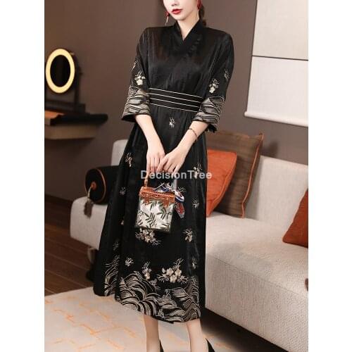 2021 chinese women lace qipao flower embroidery cheongsam mandarin collar chinese dress elegant lady party dress evening dress