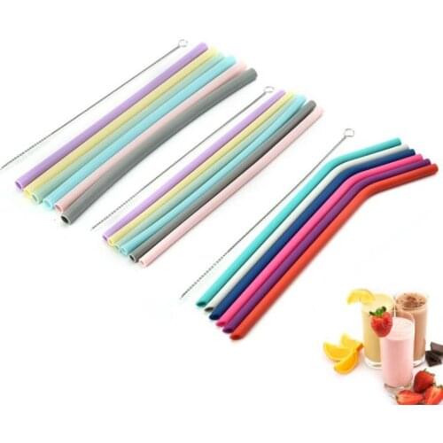 50sets Reusable Silicone Drinking Straws Set, Long Flexible Straws with Cleaning Brushes for Bar Party Straws NO66