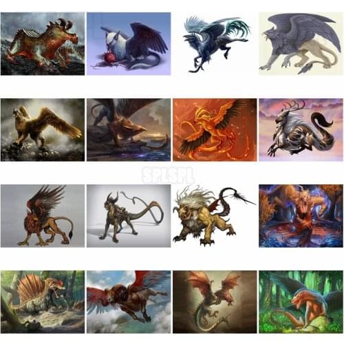 5D Diamond Painting Elf God Beast Eagle Head Wolf Body Long Wing Colorful Multi-Tailed Phoenix Flying Sheep Home Decor Pictures