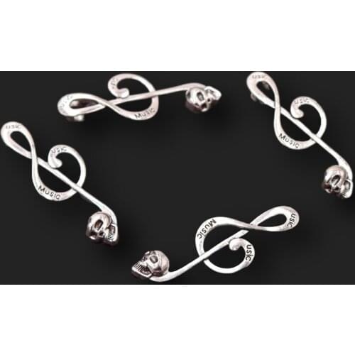 8pcs Silver Plated Skull Music Symbol Pendants Retro Earring Bracelet Metal Accessories DIY Charm For Jewelry Craft Making A2366