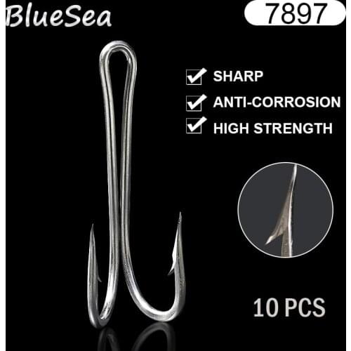 BlueSea 10 Pcs/Pack 7897 Stainless Steel Big Double Fishing Hooks Large Double Non-Weld Fish Hooks For Trolling Lures