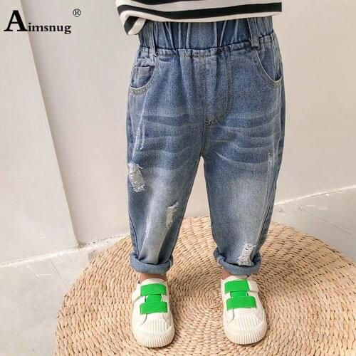 Unisex Boy Girl Jeans Kids Clothes Elastic Waist Demin Pants Streetwear 2021 Autumn Fashion Trouser Children Jeans Pantalon