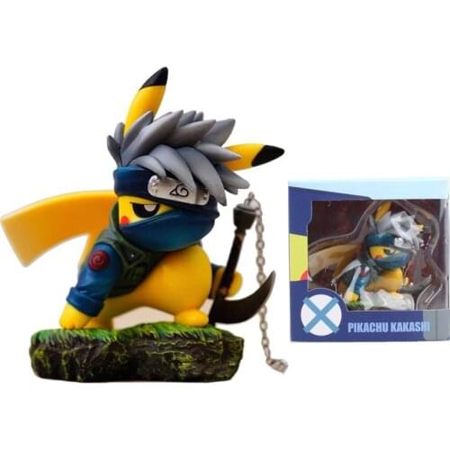 Pikachu Anime Figure Cosplay Kakashi Pokemon Naruto PVC Figurine Hatake Kakashi Shippuden Action Figma Model Statue Cute Toys