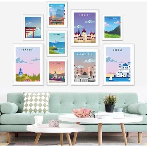 Germany Iceland France Japan Vintage City Wall Art Canvas Painting Nordic Posters And Prints Wall Pictures For Living Room Decor
