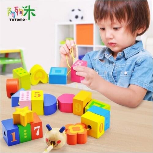 N053 Free Shipping caterpillar cognition wooden beaded toys early praying threading toys puzzle children intellectual toys