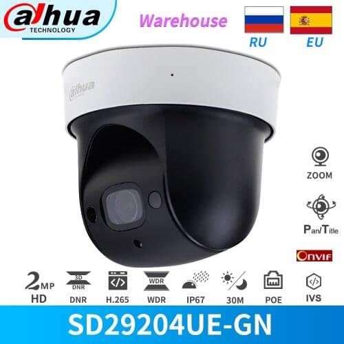 Dahua PTZ IP Camera 2MP PoE IR 4X ZOOM SD29204UE-GN Built-in MIC Starlight IVS Face Detection CCTV Security Camera Outdoor Onvif