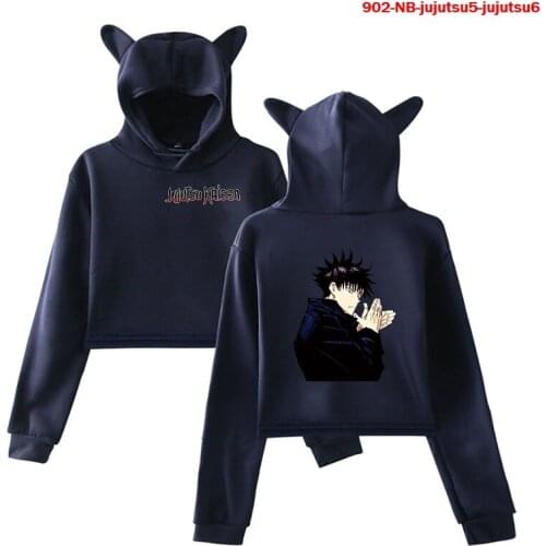 Jujutsu Kaisen Hoodies Teplaky Cat Crop Top Female Anime Sweatshirt Trend Oversized Streetwear Letter Printing Sweatshirt Women