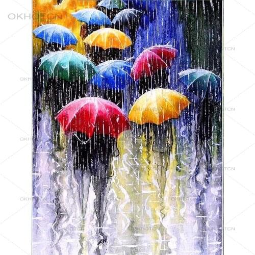 5D DIY Painting Street Landscape Diamond Embroidery Rain Umbrella Paris Street Picture Of Rhinestone Diamond Home Decor Picture