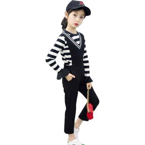 Girls Clothes Sweatshirt + Jumpsuit Childrens Clothes For Girls Patchwork Big Girls Clothes Spring Autumn Childrens Clothing