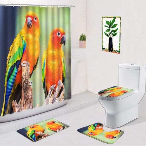 Colorful Parrot Shower Curtain Pretty Bird Non-Slip Flannel Rug Toilet Foot Pad Doormat Bath Mats Home Decor Bathroom Curtains