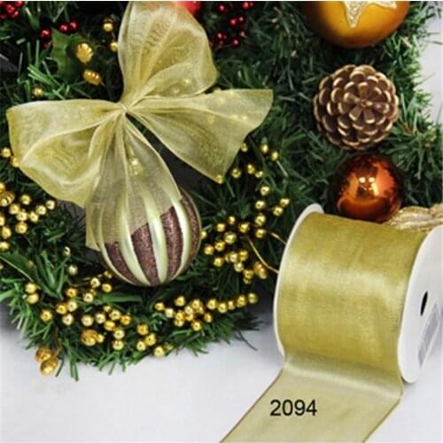 N2094 63MM X 25yards Net gold metallic ribbon gift packaging wired edge ribbon